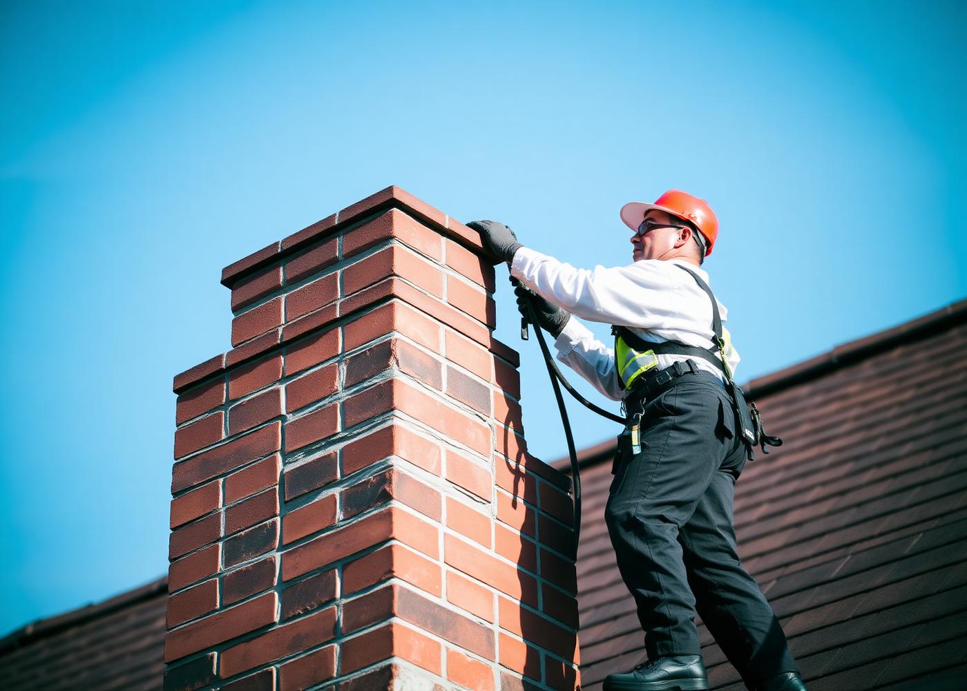 Horizon Chimney Services technician working on a residential brick chimney